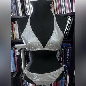 Brazilian Designer- Elegant Silver Halter Bikini Set
